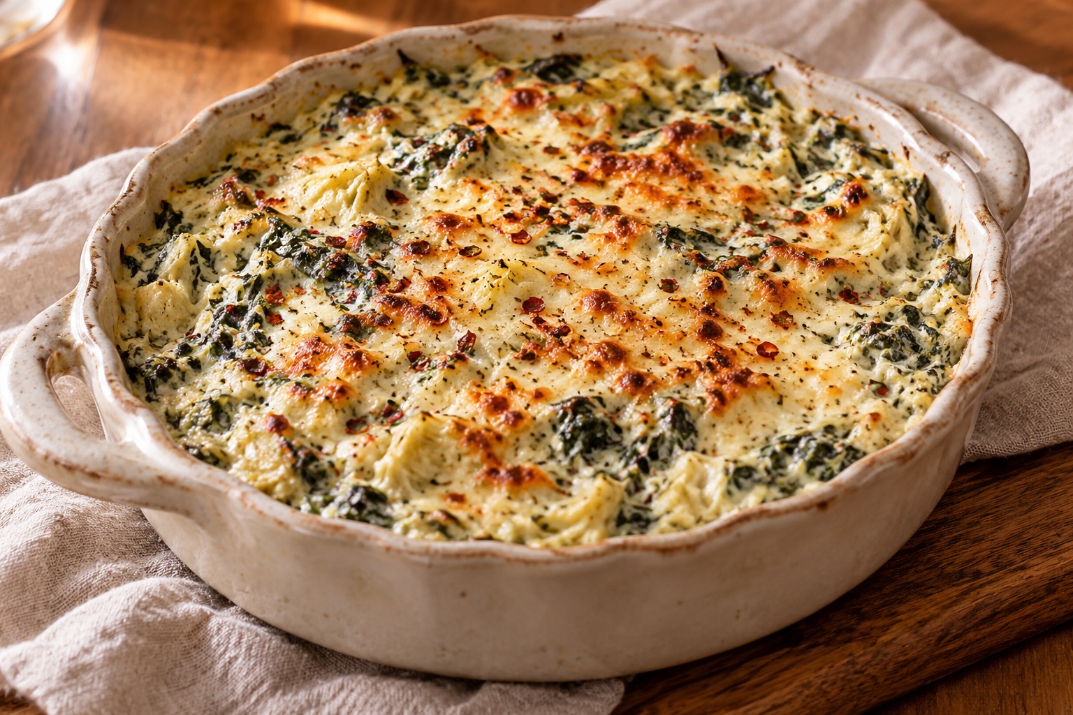 Olive Garden’s Hot Artichoke and Spinach Dip — AI-generated recipe illustration